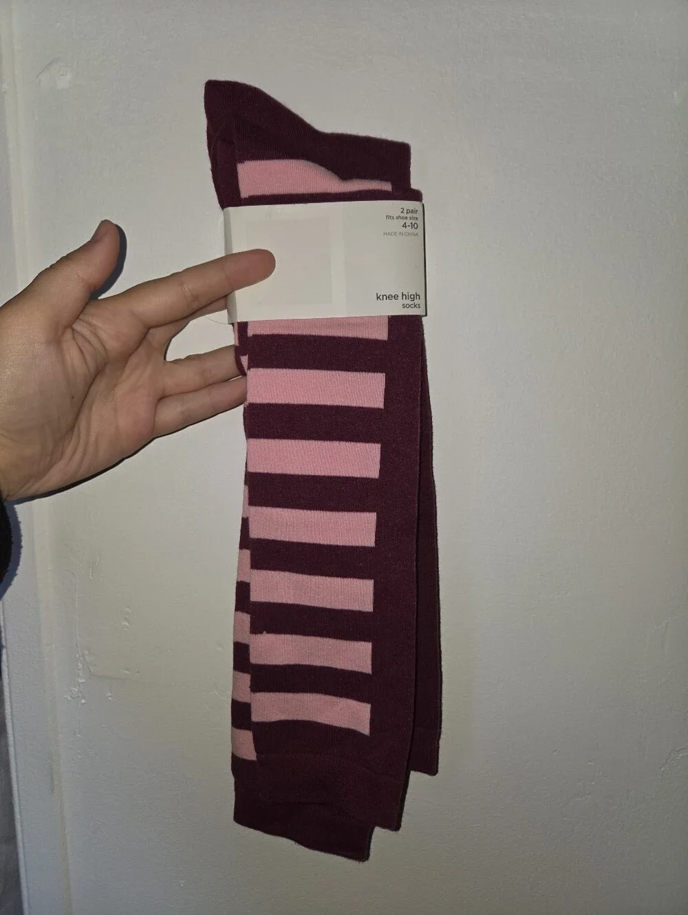 Knee High Striped Socks - Pink & Burgundy